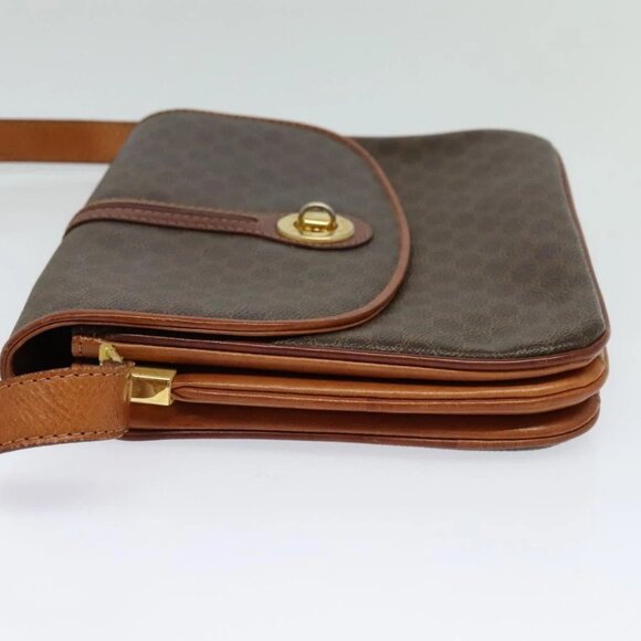 CELINE Macadam Canvas Shoulder Bag PVC Leather Brown Gold - Picture 3 of 16